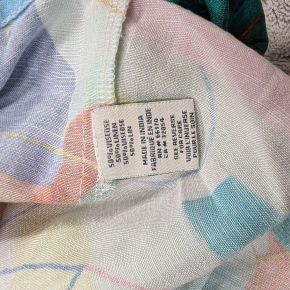 Ranna Gill Jumpsuit Womens S Blue Water Color Tie Back Cutout Linen Blend Boho - Picture 8 of 9